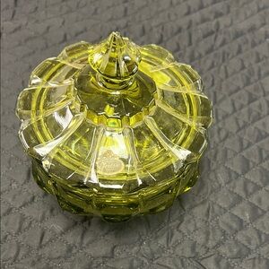 Fenton Lime-Green Covered Glass Candy Dish